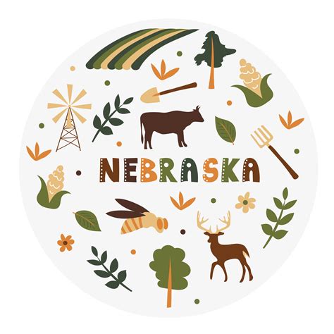 Colección Usa Ilustración Vectorial Del Tema De Nebraska Símbolos De