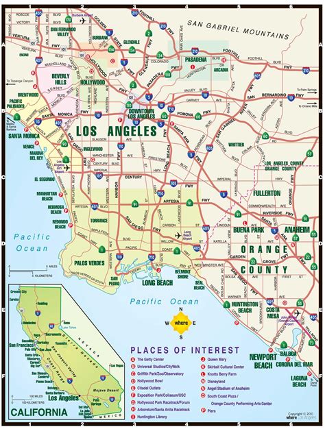 Karte Von Los Angeles Und Die Umliegenden Gebiete Karte Von La Und