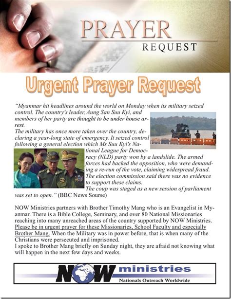 Urgent Prayer Letter Now Ministries