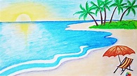 How to draw a scenery of sea beach Step by step (easy draw) - YouTube ...