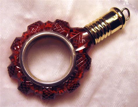 Antique Victorian Ruby Glass Magnifying Glass Chatelaine Perfume Bottle ~ Extremely Rare En