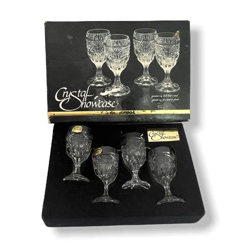 Set Of 4 Vintage Crystal Cordial Glasses Small Leaded Glass Retro Cordials With Ornate Design