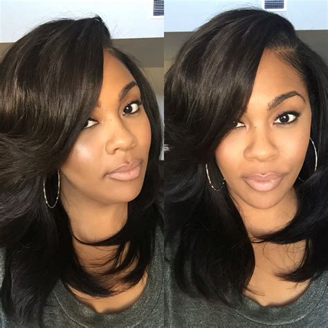 Layered Sew In With Heavy Bangs Hair Styled By Plushh Wig Hairstyles Quick Weave Hairstyles
