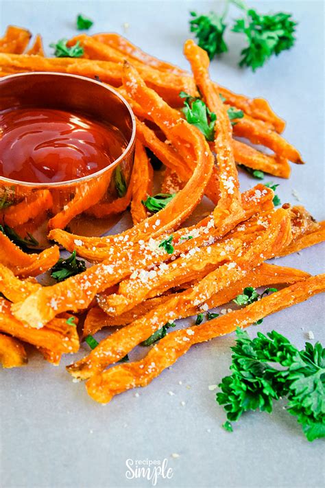 You also want similar sized fries so they will bake evenly. Baked Parmesan Sweet Potato Fries - Recipes Simple
