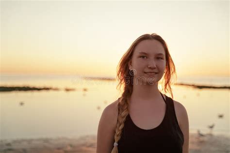 Portrait Of Happy Teen Girl On Beach Stock Photo Image Of Caucasian