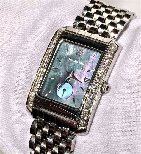 Tourneau Genuine Diamond Mother Of Pearl Stainless Steel Watch