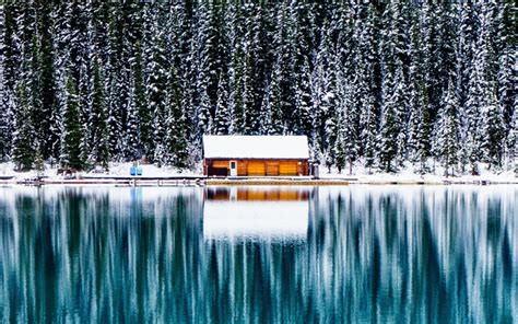 Download Wallpapers Lake Louise Canada 4k Banff Winter Forest