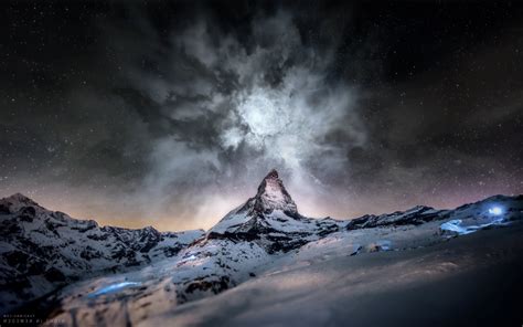 Wallpaper Night Nature Sky Snow Atmosphere Matterhorn Mountain