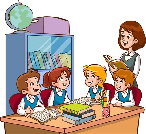 Teacher And Students Are Studying In The Classroom Cartoon Vector