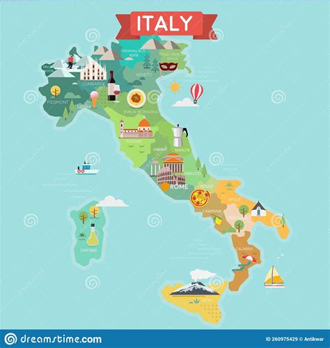 Italy Tourist Map With Regions Stock Vector Illustration Of Country