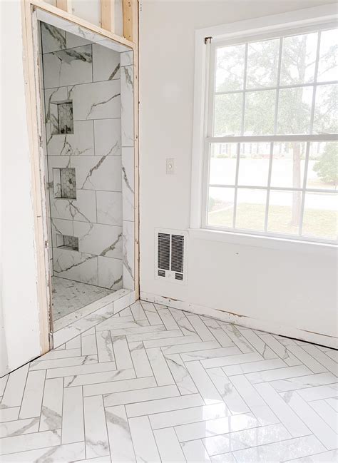 Marble Herringbone Tile Floor Bathroom Flooring Ideas