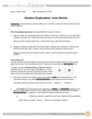 Honors biology cell division review answer key pdf. Ionic Gizmo - Name Austin Shaw Date Student Exploration Ionic Bonds Vocabulary chemical family ...