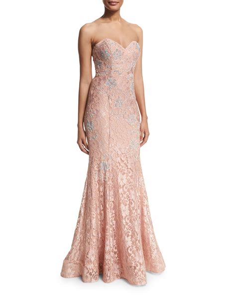 Lyst Jovani Strapless Lace Mermaid Gown In Pink