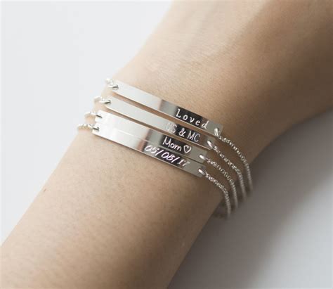 Sterling Silver Bar Bracelet Engraved Bracelet Personalized