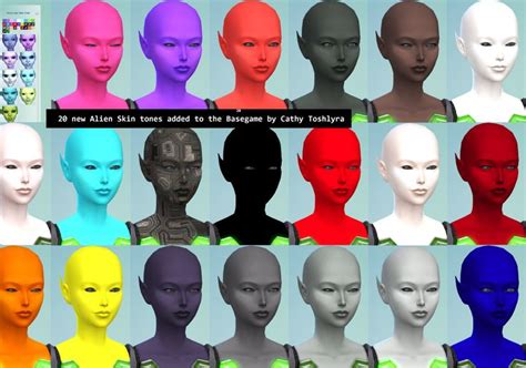 20 New Alien Skin Tones Added To The Basegame By Cathytoshlyra Skin