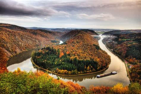 Saarschleife Im Herbst Forest Scenery River Germany