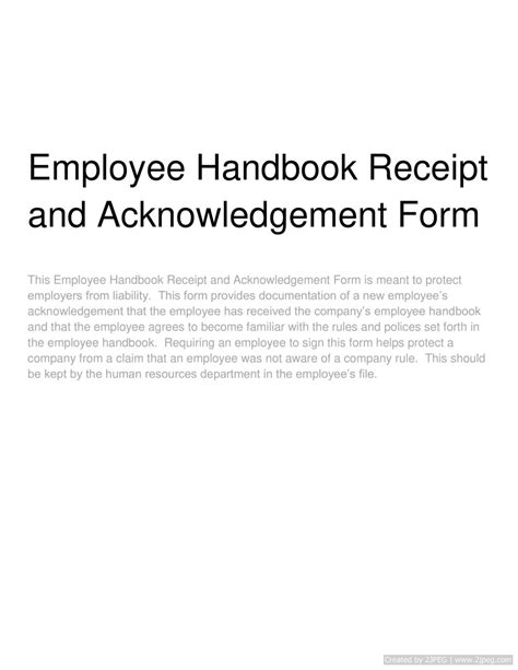 Employee Handbook Receipt And Acknowledgement Form