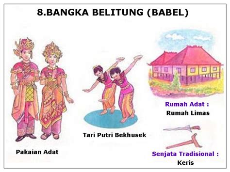 Sebagai sebuah provinsi kepulauan maka tak heran jika terdapat rumah adat yang bernama rumah adat rakit bangka belitung. Pakaian, Tarian, Rumah Adat, Senjata Tradisional, dan ...
