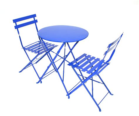 Touch the products for details or to buy in store. Blue Metal Folding Bistro Chair & Table Set For Hire - BE ...