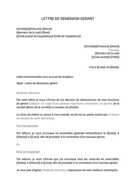 Lettre De Démission Gérant Modèle à Télécharger 2023