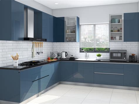 Classic Blue L Shaped Modular Kitchen Kitchen Interior Design Modern