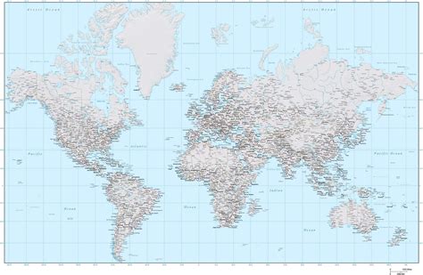 Digital Poster Size World Terrain Map In Adobe Illustrator Vector