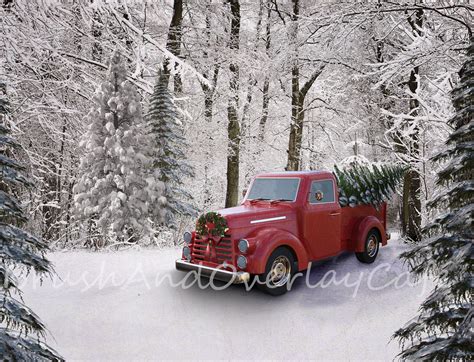 Vintageantique Red Truck Old Fashioned Christmas Digital Etsy