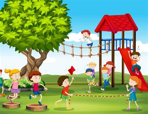 Kids Playing And Racing In The Playground 366896 Vector Art At Vecteezy