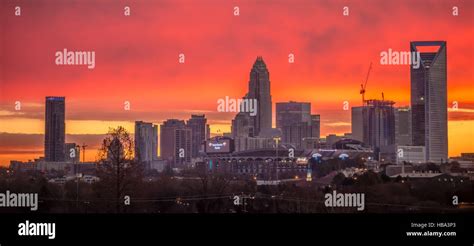Charlotte The Queen City Skyline At Sunrise Stock Photo Alamy