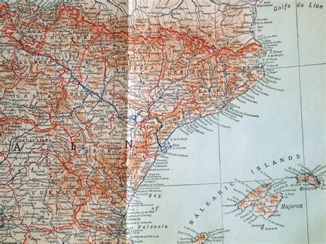 1911 Antique Map Of Spain And Portugal Antique Spain Map Etsy