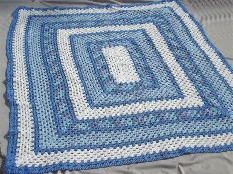 Vintage Blue And White Crochet Afghan Huge Crocheted Granny Square Blanket