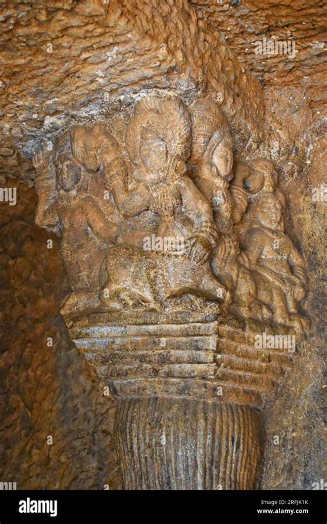 Sculptures On The Top Left Pillar Of Vihara Cave No 20 With Rock Cut
