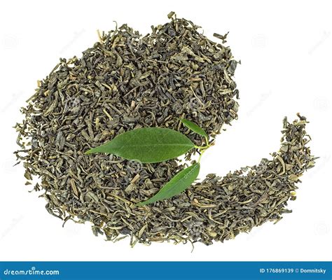 Dry Green Tea And Fresh Tea Leaves Isolated On White Background Top