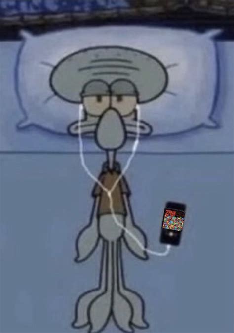 Squidward Crying Listening To Music Template