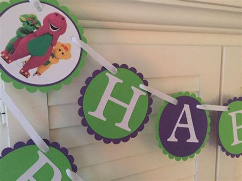 Barney The Dinosaur Birthday Banner In Purple And Lime Green Each
