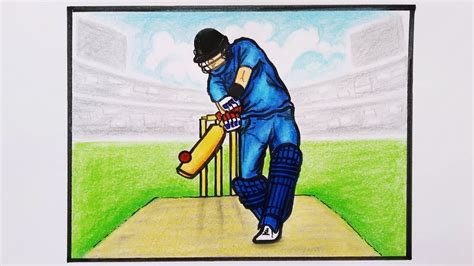 Cricketer Drawing Easy How To Draw Batsman Cricket Drawing Simple