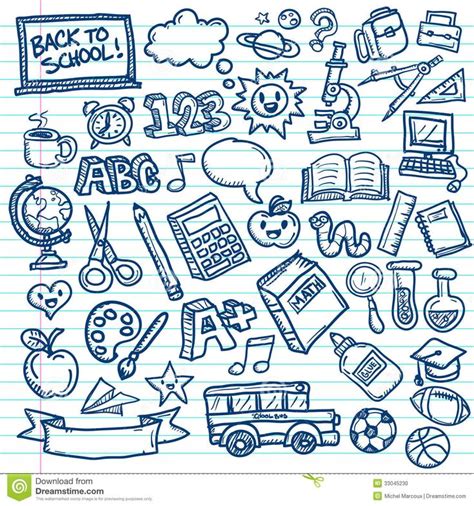 Back To School Doodles On Lined Notebook Paper Miscellaneous Objects