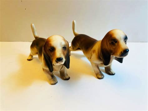 Pair Of Basset Hound Dog Figurines Made In Japan Collectible Etsy