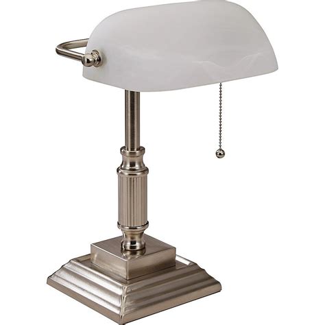 Lorell Led Classic Bankers Lamp Frosted Glass Shade Brushed Nickel