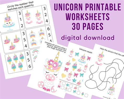 Unicorn Preschool Printables Worksheets For Kindergarten Etsy Canada