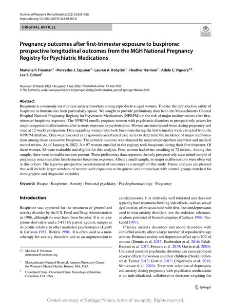 Pregnancy Outcomes After First Trimester Exposure To Buspirone