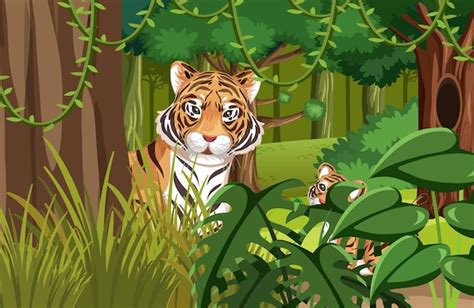 Premium Vector Tiger Hidden In The Jungle