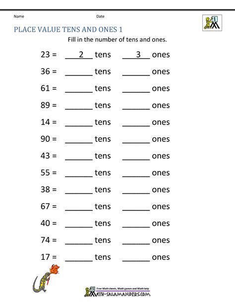 Download grade 1 worksheets (pdf): Math Place Value Worksheets to 100