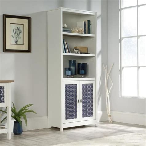 Sauder 715 In Soft White Wood 5 Shelf Standard Bookcase With Doors