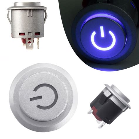 Unvug 12v 22mm Blue Led Autolock Power Button Push Button Onoff Switch