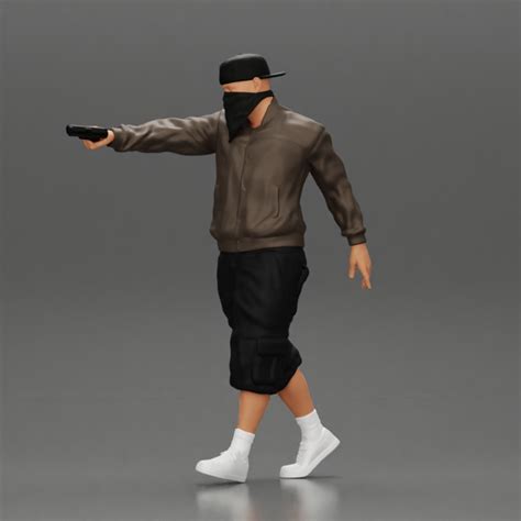Download Gangster Homie In Mask Walking And Holding Gun Sideways Von
