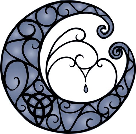 A Black And White Drawing Of A Crescent Moon With Swirls On Its Side