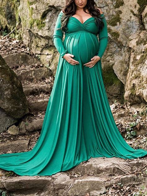 Understanding those elements will make finding your perfect baby shower dress an easy affair. Green Pleated Off Shoulder Long Sleeve Baby shower ...