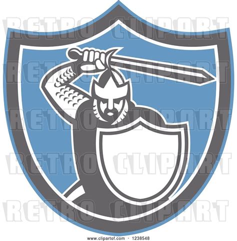 Vector Clip Art Of Retro Crusader Knight Holding A Sword In A Shield By