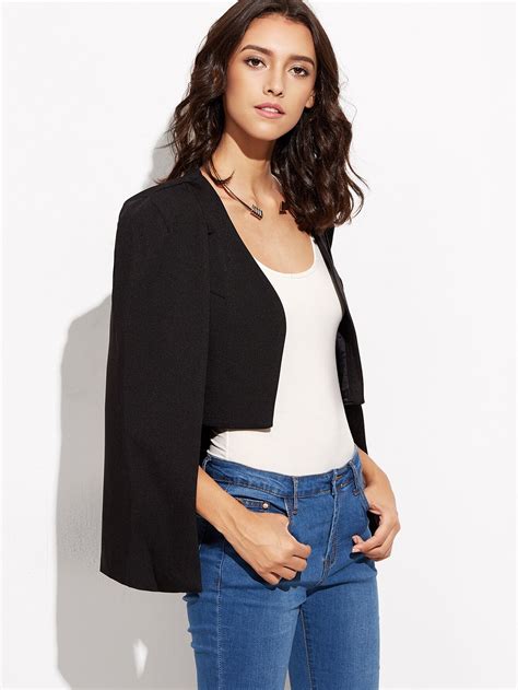 Black Cape Sleeve High Low Blazer Sheinsheinside